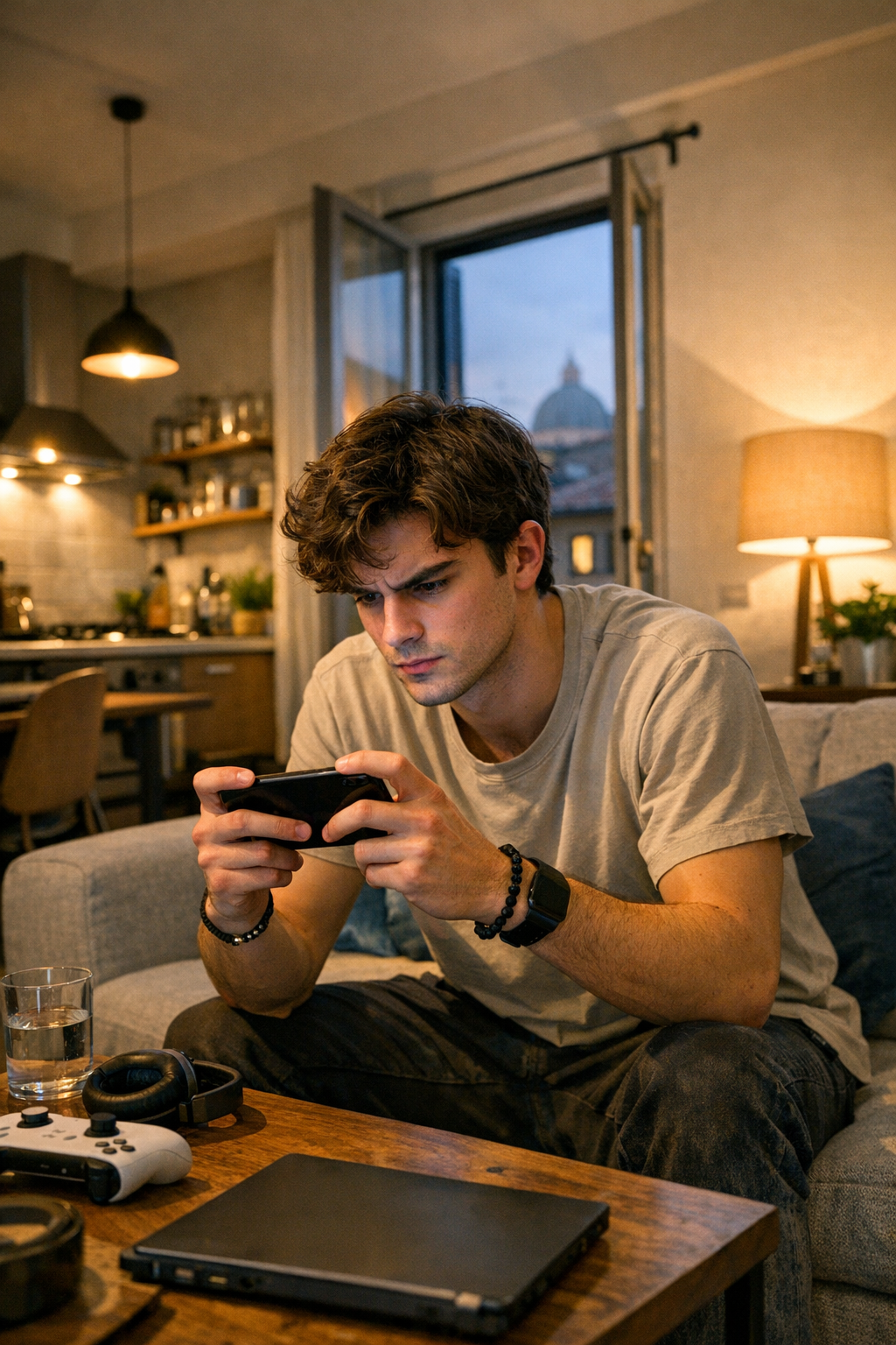 Giocatore mobile con smartphone gaming