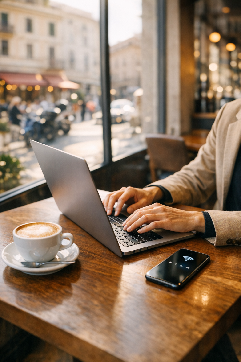 Smart working in caffè con connessione 5G